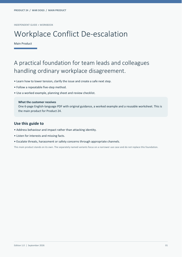 Workplace Conflict De-escalation guide cover
